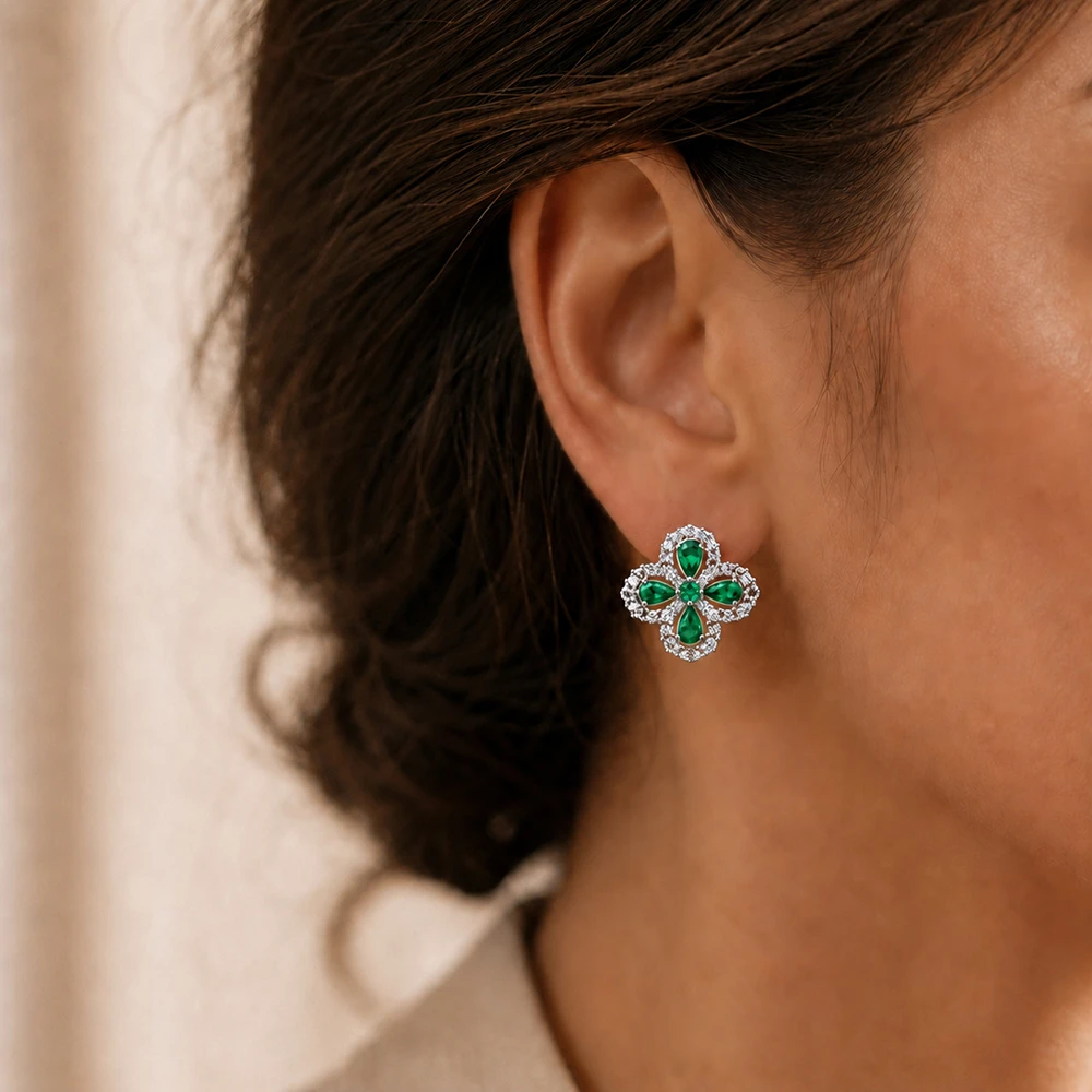 Srebrne naušnice Emerald Clover - Slika 2
